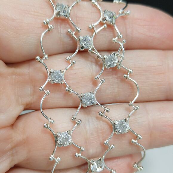 Vintage Carolee Rhinestone Rhinestone Bracelet, Wedding Lace Style, 1990s - Picture 4 of 8